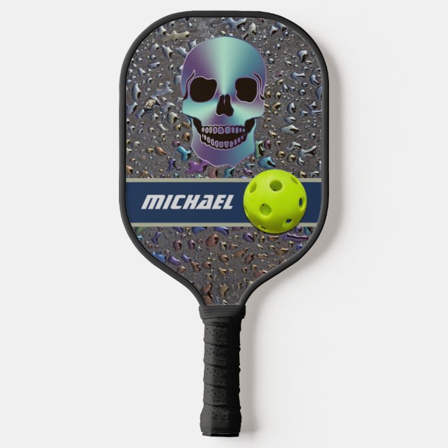 Personalized Skull on Ice Slick Pickleball Paddle (Back)