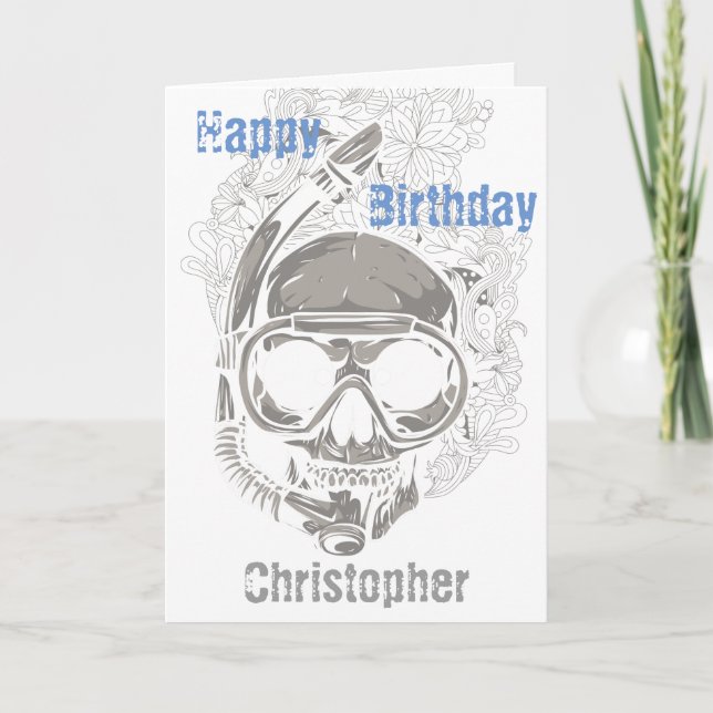 Personalized Skull Snorkelling Happy Birthday Card (Front)