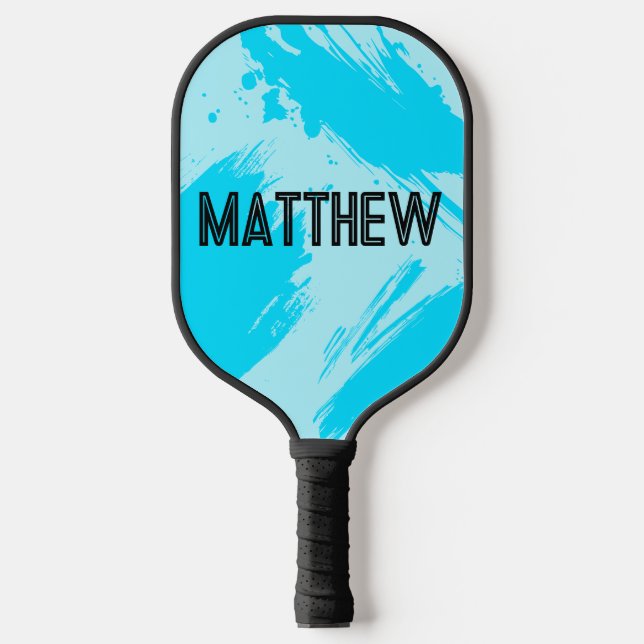 Personalized Sky Blue Abstract Custom Name Pickleball Paddle (Front)