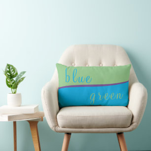 Personalized Sky Blue and Sage Green Waves Lumbar Pillow