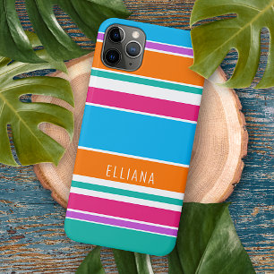 Personalized Sky Blue Hot Pink Orange Stripe iPhone 11 Pro Max Case