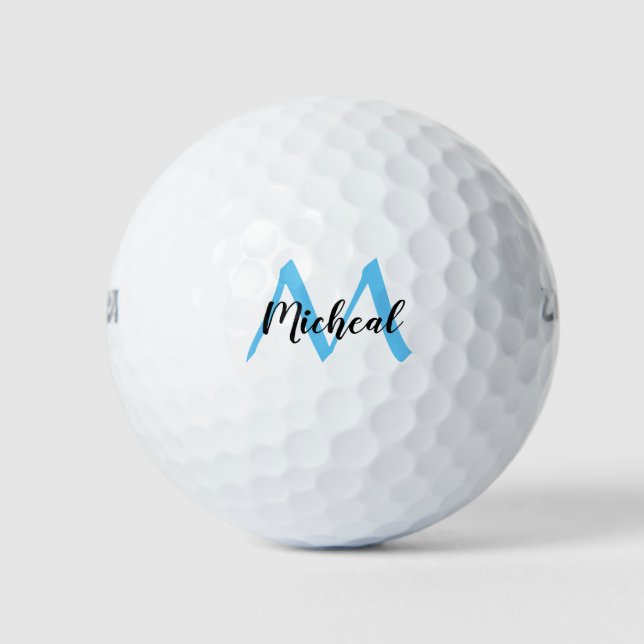 Personalized Sky Blue Monogram Add Name Golf Balls (Front)