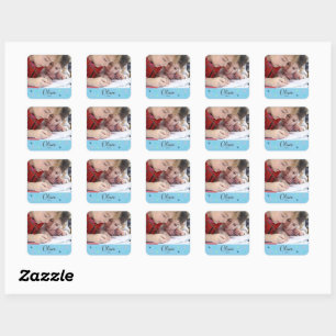 Personalized Sky Blue Photo Name and Date Gift Square Sticker