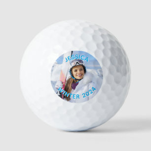 Personalized Sky Blue Text Family Photo Golf Balls