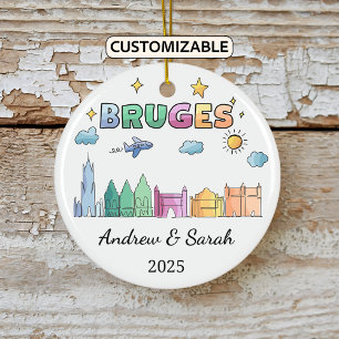 Personalized Skyline Bruges Ornament, Belgium Ceramic Ornament