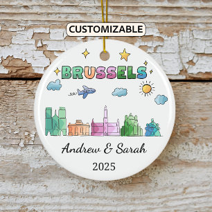 Personalized Skyline Brussels Ornament, Belgium Ceramic Ornament