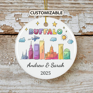 Personalized Skyline Buffalo Ornament, New York Ceramic Ornament