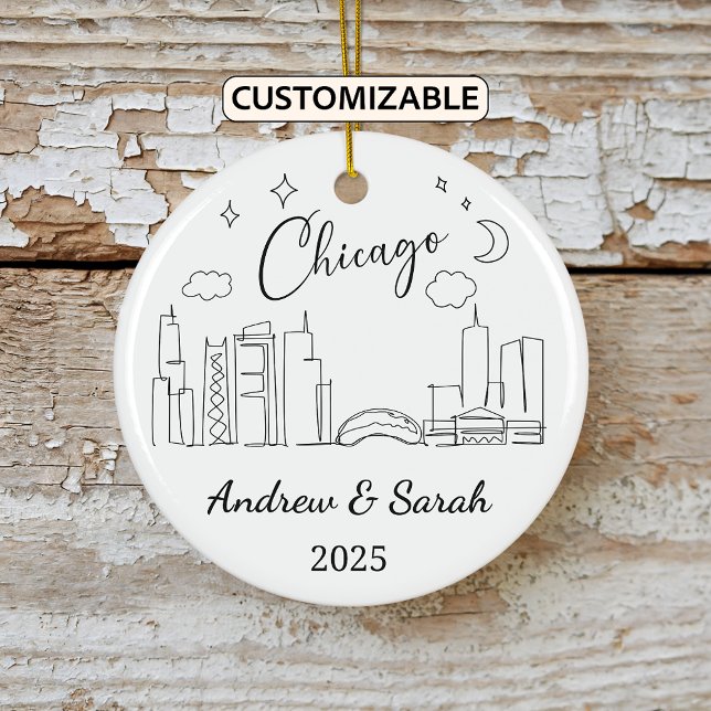 Personalized Skyline Chicago Ornament, Illinois Ceramic Ornament (Creator Uploaded)