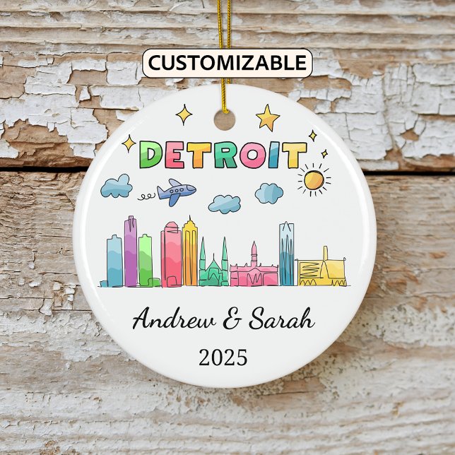 Personalized Skyline Detroit Ornament, Michigan Ceramic Ornament (Creator Uploaded)