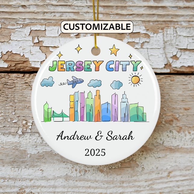 Personalized Skyline Jersey City, New Jersey Ceramic Ornament (Creator Uploaded)