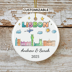 Personalized Skyline Lisbon Ornament, Portugal Ceramic Ornament