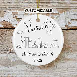 Personalized Skyline Nashville Ornament, Tennessee Ceramic Ornament