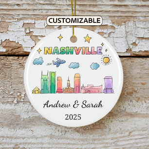 Personalized Skyline Nashville Ornament, Tennessee Ceramic Ornament