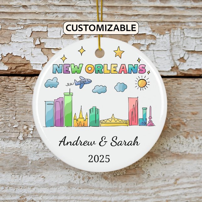 Personalized Skyline New Orleans, Louisiana Ceramic Ornament (Creator Uploaded)