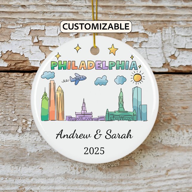 Personalized Skyline Philadelphia, Pennsylvania Ceramic Ornament (Creator Uploaded)
