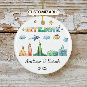 Personalized Skyline Reykjavik Ornament, Iceland Ceramic Ornament