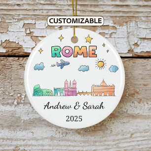 Personalized Skyline Rome Ornament, Italy Ceramic Ornament