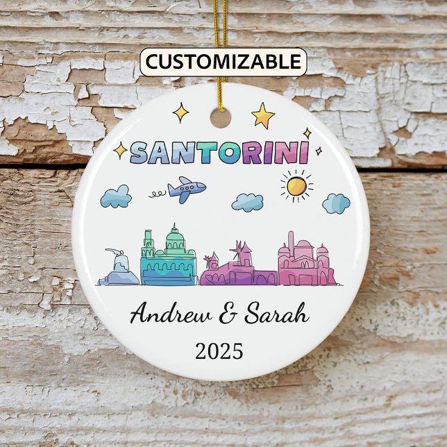 Personalized Skyline Santorini Ornament, Greece Ceramic Ornament (Creator Uploaded)