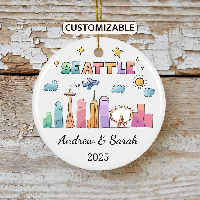 Personalized Skyline Seattle Ornament, Washington Ceramic Ornament (Creator Uploaded)