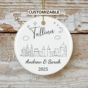 Personalized Skyline Tallinn Ornament, Estonia Ceramic Ornament