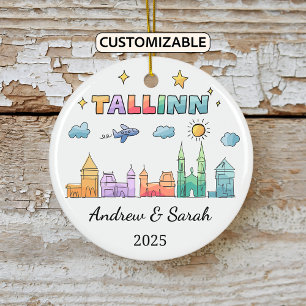 Personalized Skyline Tallinn Ornament, Estonia Ceramic Ornament