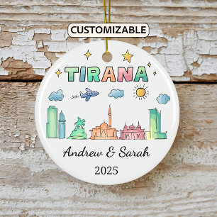 Personalized Skyline Tirana Ornament, Albania Ceramic Ornament