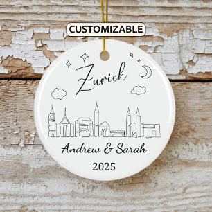Personalized Skyline Zurich Ornament, Switzerland Ceramic Ornament