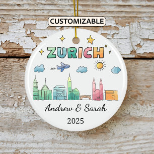 Personalized Skyline Zurich Ornament, Switzerland Ceramic Ornament