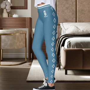 Personalized Slate Blue White Stripe Cross Pattern Leggings
