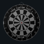 Personalized Sleek Black & Grey Dartboard<br><div class="desc">Sleek dark coloured dartboard design with 2 lines of your custom text in white font.</div>