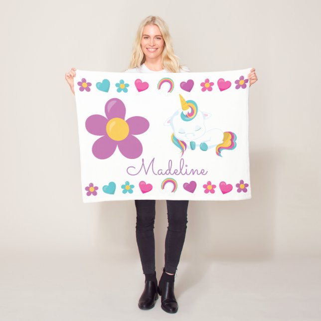 Personalized Sleeping Baby Unicorn Fleece Blanket (In Situ)