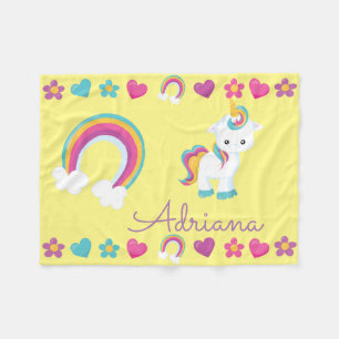 Personalized Sleeping Baby Unicorn & Rainbow Fleece Blanket