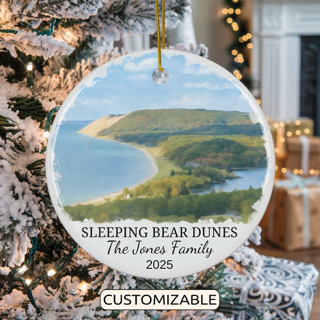 Personalized Sleeping Bear Dunes Ornament, Michiga Ceramic Ornament (Creator Uploaded)