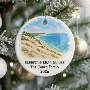 Personalized Sleeping Bear Dunes, Soft Watercolor Ceramic Ornament