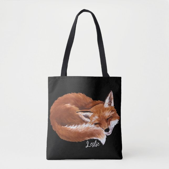 Personalized Sleeping Fox Tote Bag (Front)