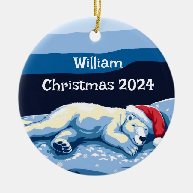 Personalized Sleeping Polar Bear Ornament (Front)