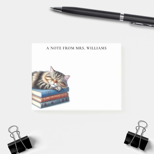 Personalized Sleeping Tabby Cat and Books Post-it Notes (Creator Uploaded)