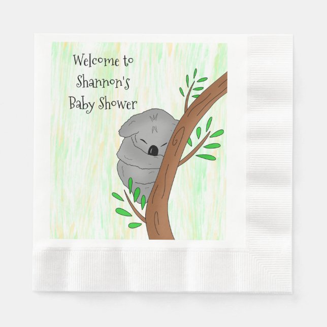 Personalized Sleepy Koala Bear Themed Baby Shower Napkin (Front)