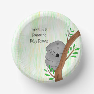 Personalized Sleepy Koala Bear Themed Baby Shower Paper Plate