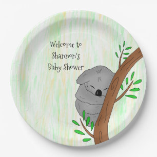 Personalized Sleepy Koala Bear Themed Baby Shower Paper Plate