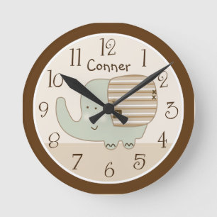 Personalized Sleepy Safari Elephant Nursery Clock