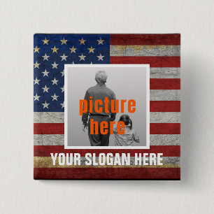 PERSONALIZED SLOGAN COUNTRY SAYING CUSTOMIZED FLAG 2 INCH SQUARE BUTTON