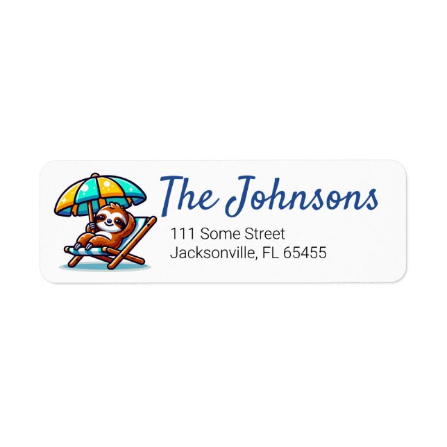 Personalized Sloth at Beach Return Address Labels (Front)