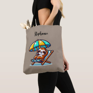 Personalized Sloth at Beach Tote Bag