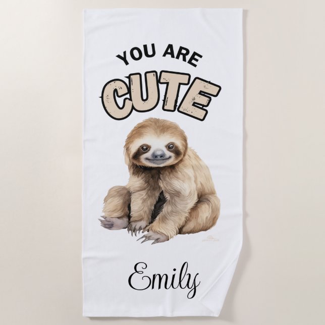 PERSONALIZED SLOTH BEACH TOWEL (Front)