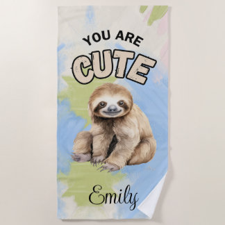 PERSONALIZED SLOTH BEACH TOWEL Green & Blue