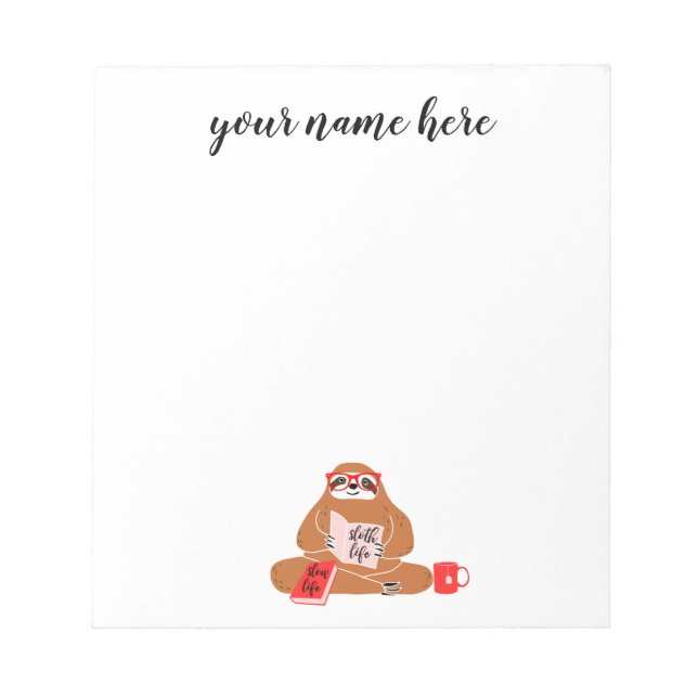 Personalized Sloth Notepad (Front)