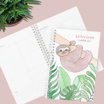 Personalized Sloth Planner<br><div class="desc">This cute Planner is decorated with a watercolor of a smiling sloth hanging from a branch with tropical leaves. On the back, it says Sloth Life and you can change these words if you wish. Easily customizable. Use the Design Tool option to change the text size, style, and colour. Because...</div>