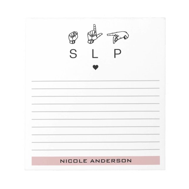 Personalized SLP Speech Language Pathologist ASL Notepad (Front)