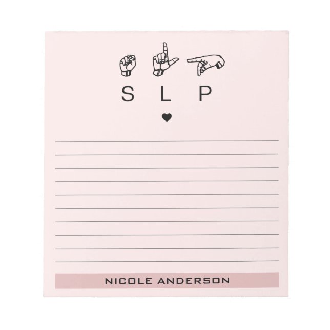 Personalized SLP Speech Language Pathologist ASL Notepad (Front)